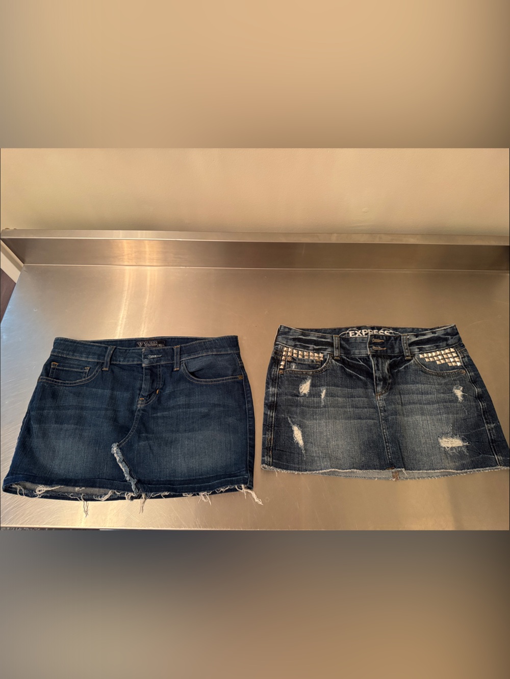 Guess & Express Distressed Dark Blue Denim Minis (Pair)